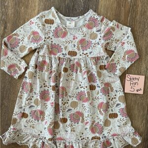 Stitchy Fish Pumpkin Print Kids Dress - Pink and Brown